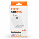 Cargador Tecno 45W MAX Carga Rápida USB con Cable